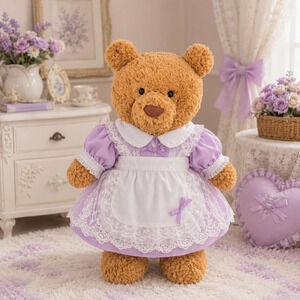 Large Bartholomew Bear & 16" Plush Clothes Outfit - Purple Bow Puffy Tulle Dress